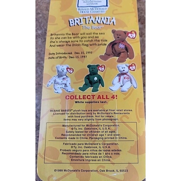 Full Set of 4 International McDonald's Teenie Beanie Babies from 1999 Sealed - Picture 5 of 9